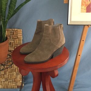 Eileen Fisher grey/beige suede zip booties 3” heel
